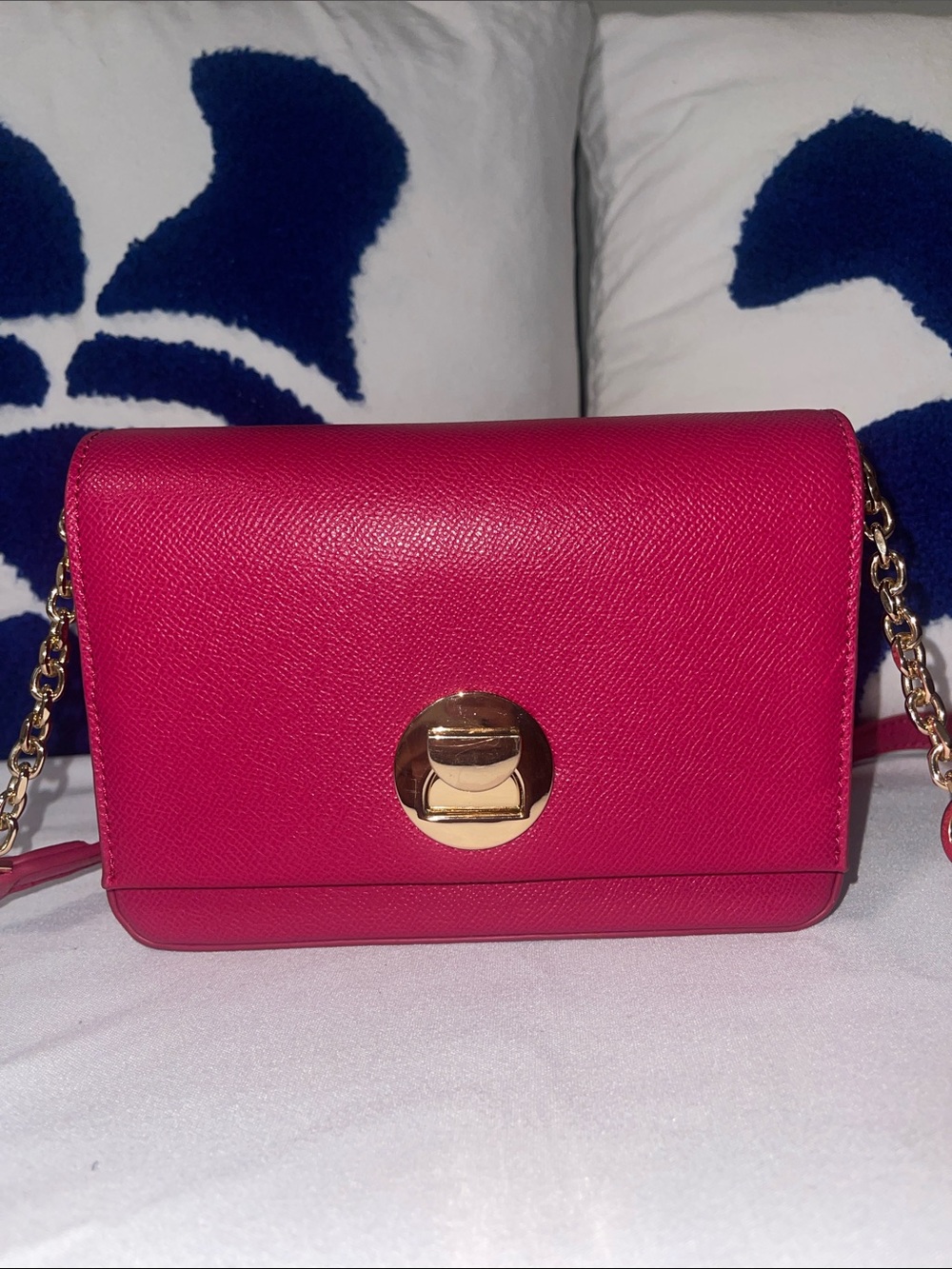 le chateau Fuchsia Crossbody Bag with Gold Hardware